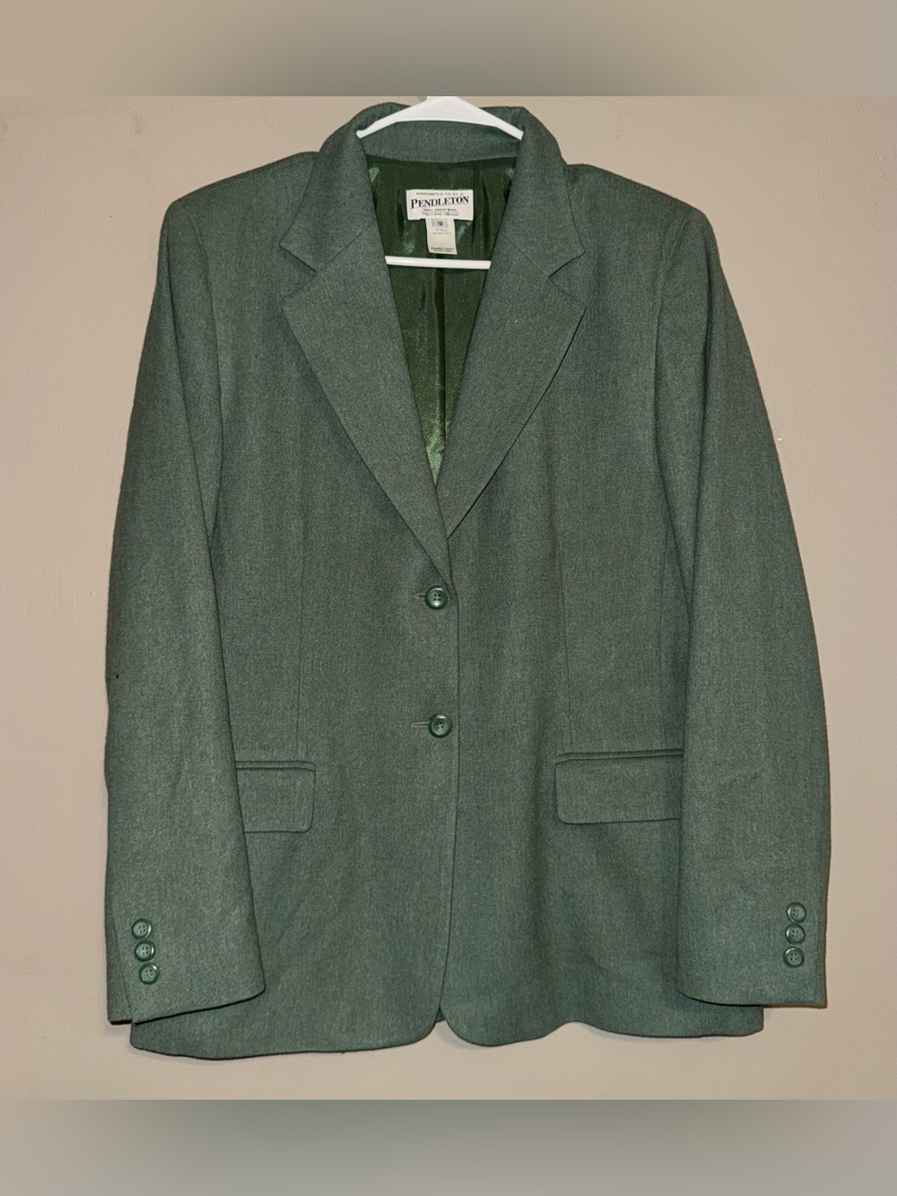Vintage Y2K Pendleton Sage Green Women's Virgin Wool Two Button Blazer Size 12